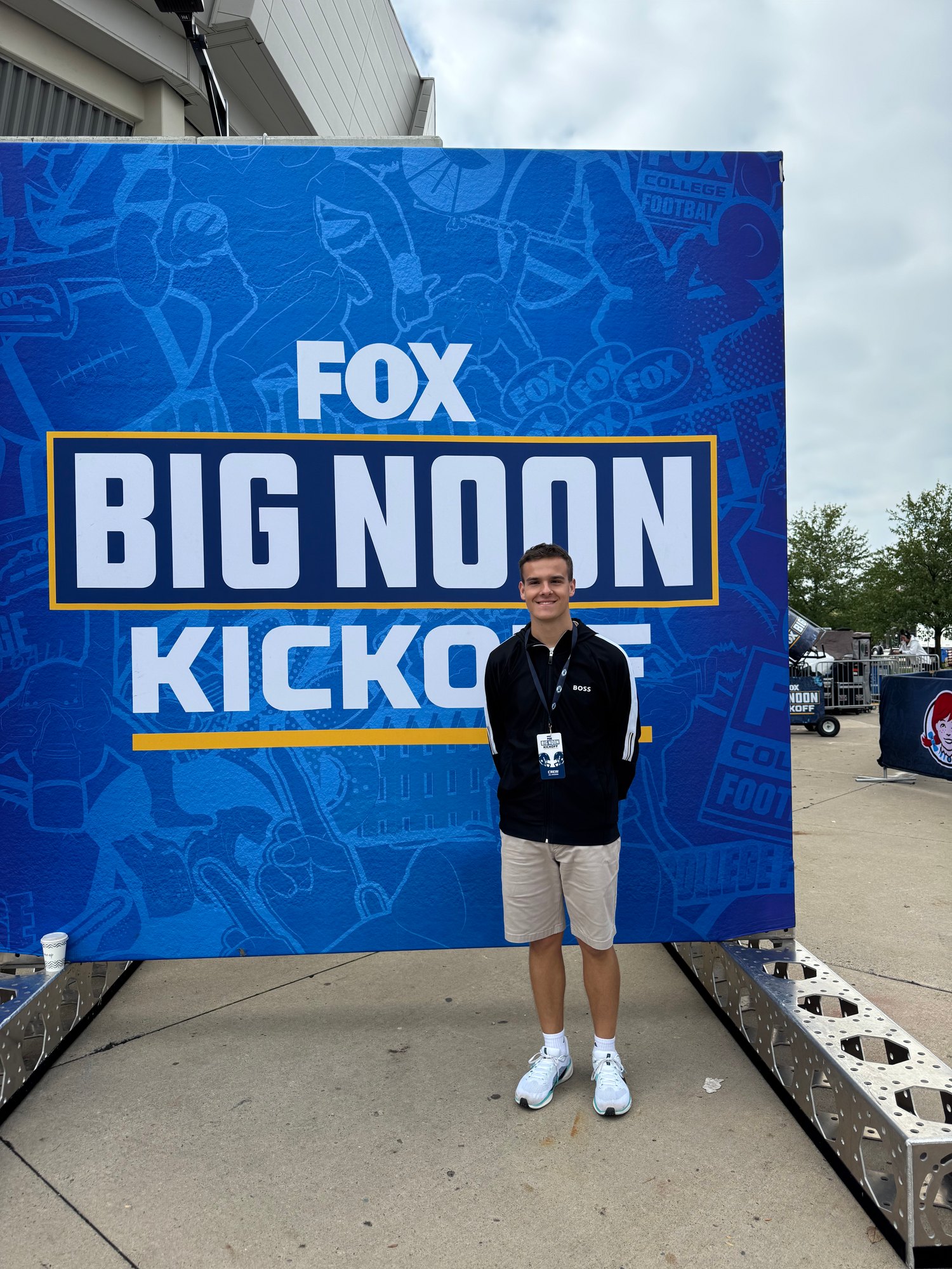 Joseph Draper on the production crew at FOX Big Noon Kickoff during a Penn State broadcast in State College, Pennsylvania